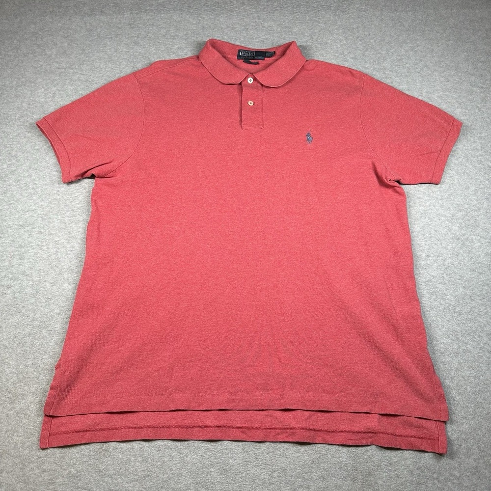 Polo Ralph Lauren Custom Fit Polo Mens XL Red 100% Cotton‎ Gray Pony NOTE